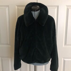 Express Dark Green Faux Fur Coat Jacket Christmas Size L